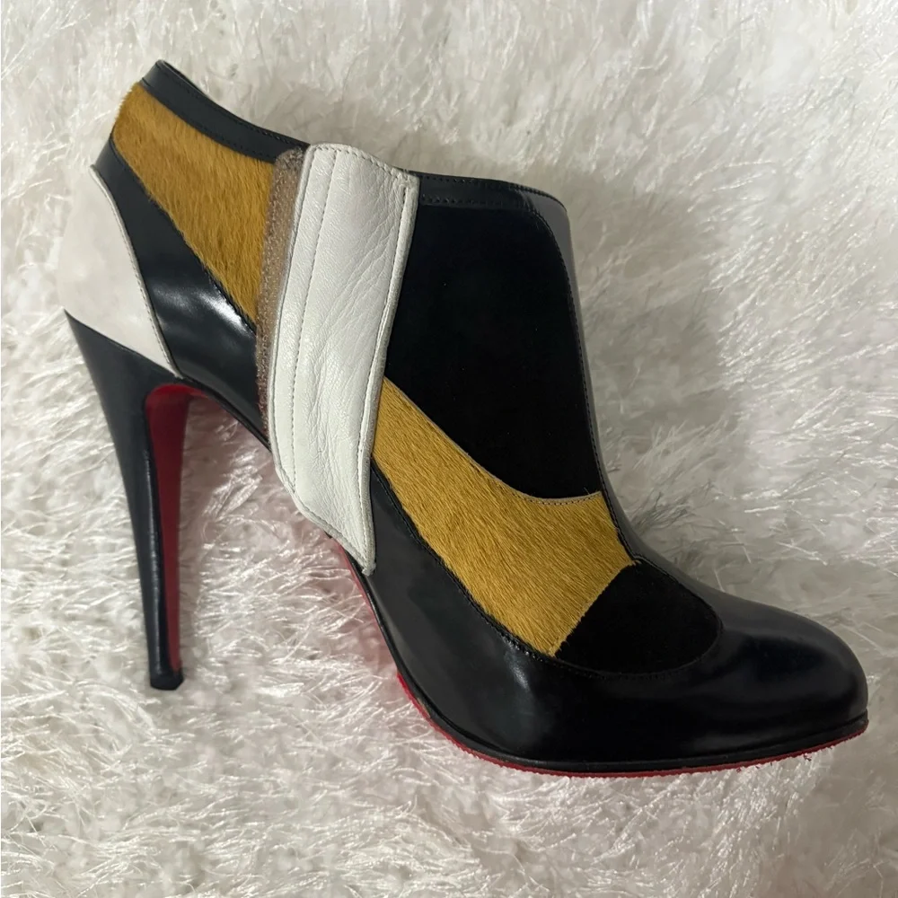 Christian Louboutin Pony Hair Calfskin Patchwork Booties, - Picture 2 of 4